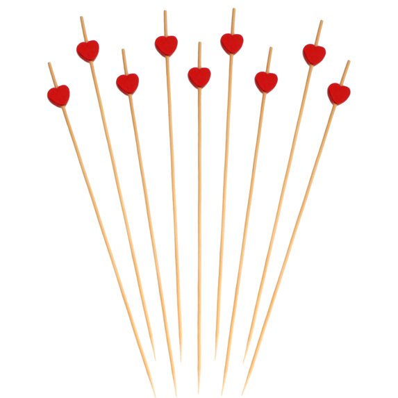BambooMN 8.3" Bamboo Red Heart Cocktails Hors D'oeuvres Fruit Sandwich Skewers Picks for Catered Events, Holiday's, Restaurants or Buffet Party Supplies, 200 Pieces