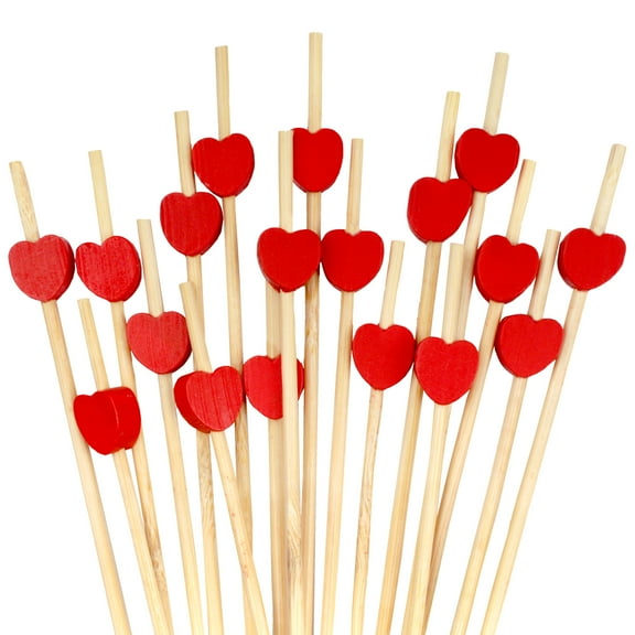 BambooMN 9.5" (24cm) Decorative Red Heart Bamboo Cocktail Fruit Sandwich Picks Skewers for Catered Events, Holiday's, Restaurants or Buffets Party Supplies, 1000 Pieces