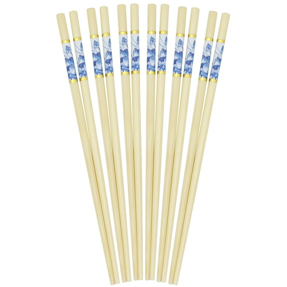 BambooMN 9.5" Bamboo Floral Print Chopsticks - Blue - 6 Pairs