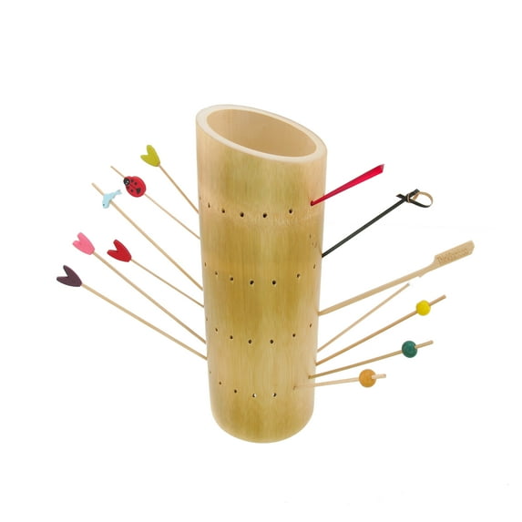 BambooMN 9.84" Bamboo Skewer Holder Food Display Stand Angle Cut Tube Skewer Stand w/72 Holes - Natural - 10 Pieces