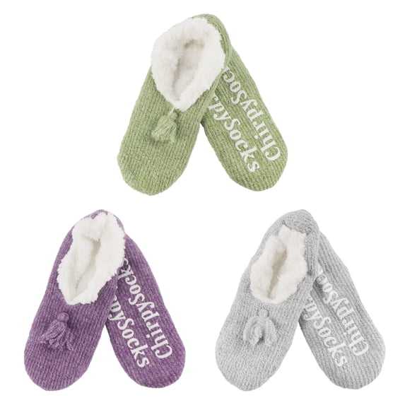 BambooMN Women's Fancy Yarn Slippers Non-Slip Cozy Lined - Assortment E - Medium - 3 Pairs