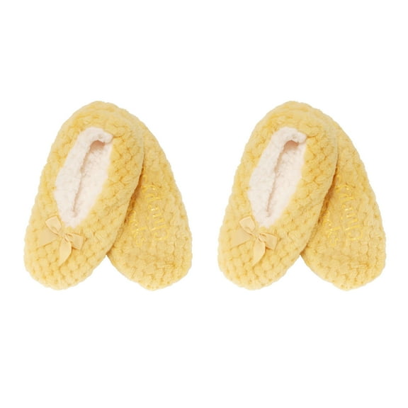 BambooMN Adult Women's Super Soft Warm Cozy Fuzzy Furry Slippers Non-Slip Lined Socks - Medium - Yellow - 2 Pairs