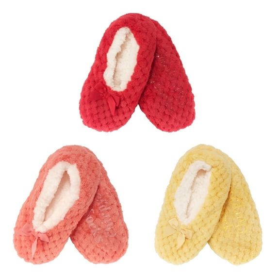 BambooMN Women's Warm Soft Touch Home Slippers with Non-Slip Grips - Assortment C - Large - 3 Pairs