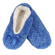 BambooMN Adult Woman Soft Warm Cozy Fuzzy Slippers Non-Slip Lined Socks, Dark Blue, Medium 1 Pair
