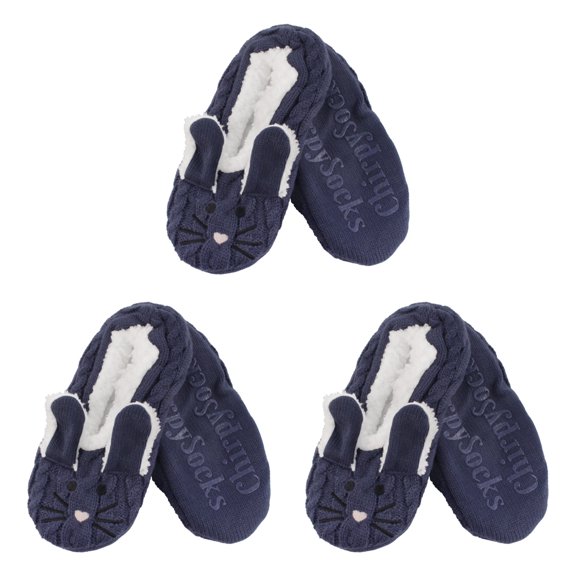 BambooMN Adult Women's Animal Slippers Blue Rabbit, Small - 3 Pairs