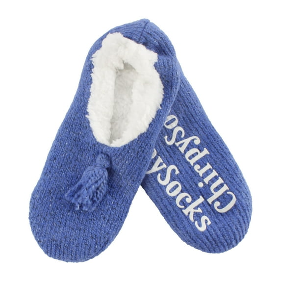 BambooMN Women's Fancy Yarn Slippers Non-Slip Cozy Lined - Dark Blue - Medium - 1 Pair