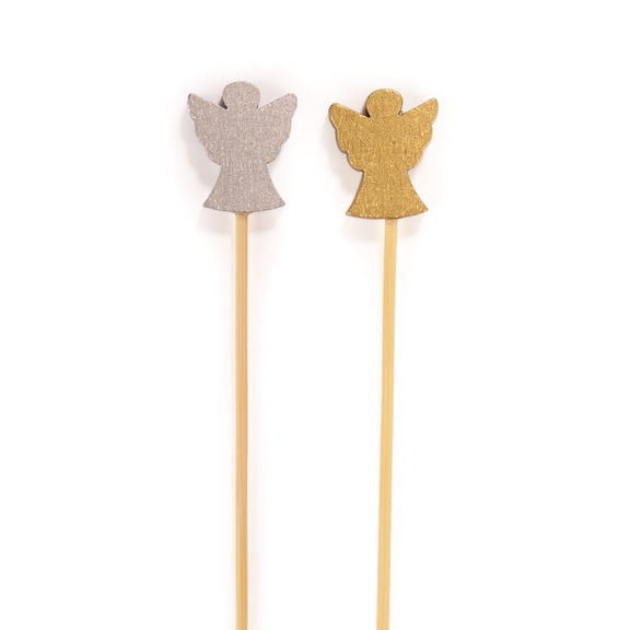 BambooMN - Angel Bamboo Picks Skewers for Desserts Appetizers Drinks - 3.9" (10cm) - Gold, Silver - 100pcs