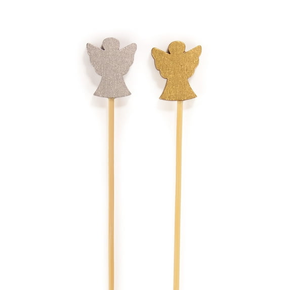 BambooMN - Angel Bamboo Picks Skewers for Desserts Appetizers Drinks - 3.9" (10cm) - Gold, Silver - 300pcs