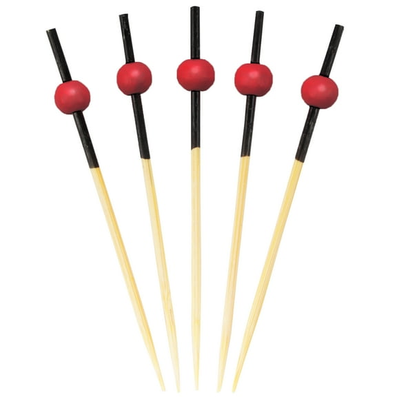 BambooMN Ball End Picks for Appetizers Cocktail Skewers Fruit Garnish Charcuterie Sandwich Cater Events Parties Restaurants - 2.75" Red - 100 Pieces