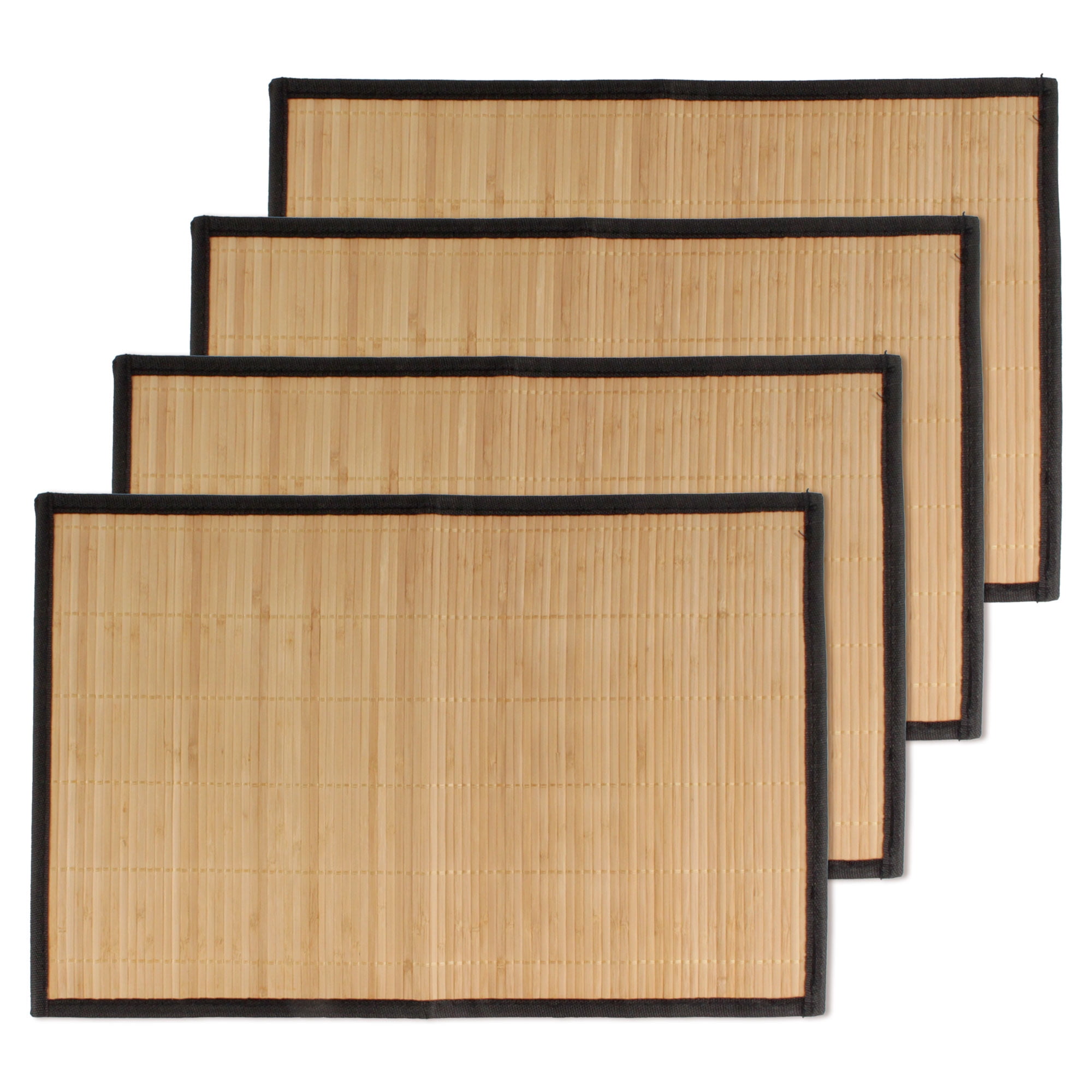 Rectangular Bamboo Slat Placemats with Black Fabric Border, 4 pcs