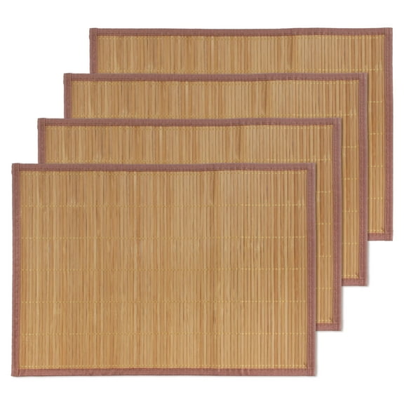 BambooMN Bamboo Slats Placemat with Fabric Border - Solid Color Print - 18" x 13" - Brown, 4 pcs