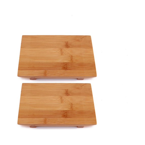 BambooMN Bamboo Sushi Board Serving Tray, Rectangle, 8.3" x 5.1" x 1.2" Carbonized Brown, 2 Pieces