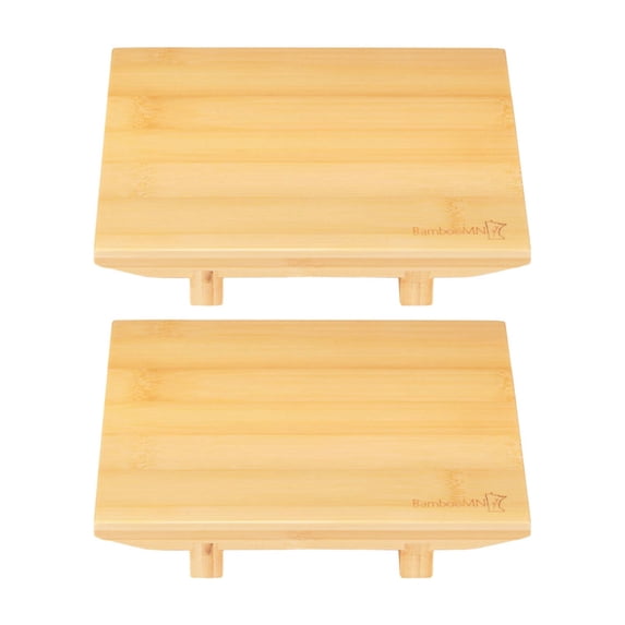 BambooMN Bamboo Sushi Board Serving Tray, 8.3" x 5.1" x 1.2" Natural Color, 2 Pieces