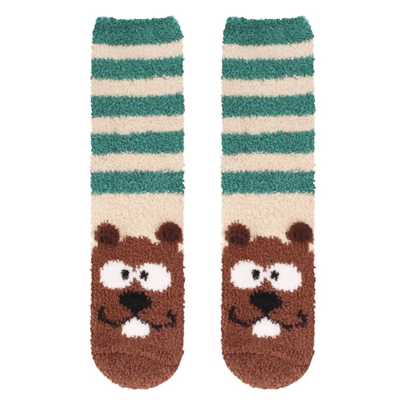 BambooMN Beaver Socks for Women, Fuzzy Cozy Animal Crew Socks, Warm Gifts, 2 Pairs