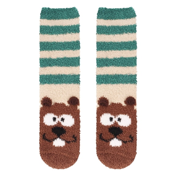 BambooMN Beaver Socks for Women, Fuzzy Cozy Animal Crew Socks, Warm Gifts, 2 Pairs