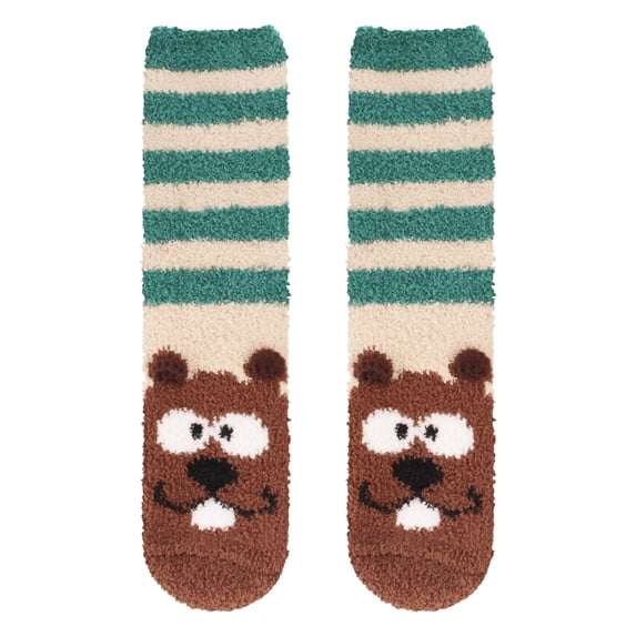 BambooMN Beaver Socks for Women, Fuzzy Cozy Animal Crew Socks, Warm Gifts, 2 Pairs