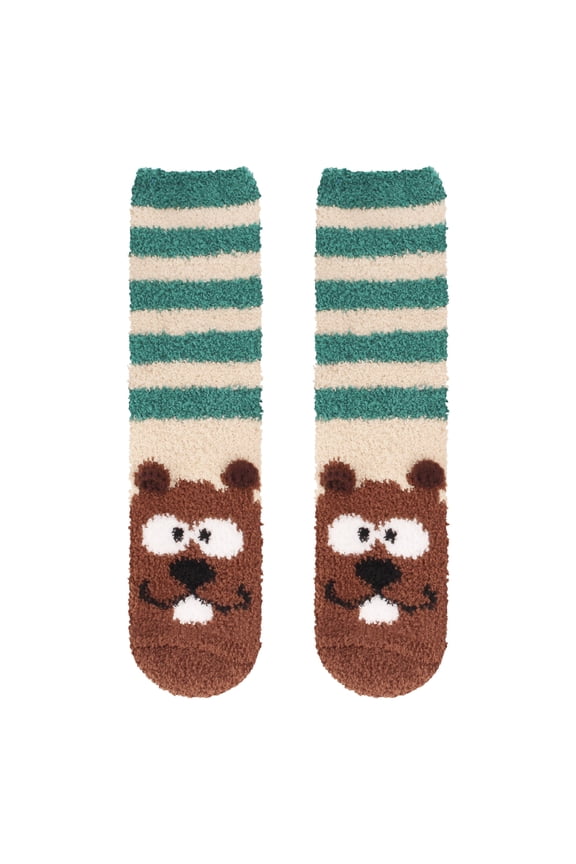 Beaver Socks for Women, Fuzzy Cozy Animal Crew Socks, Warm Gifts, 2 Pairs