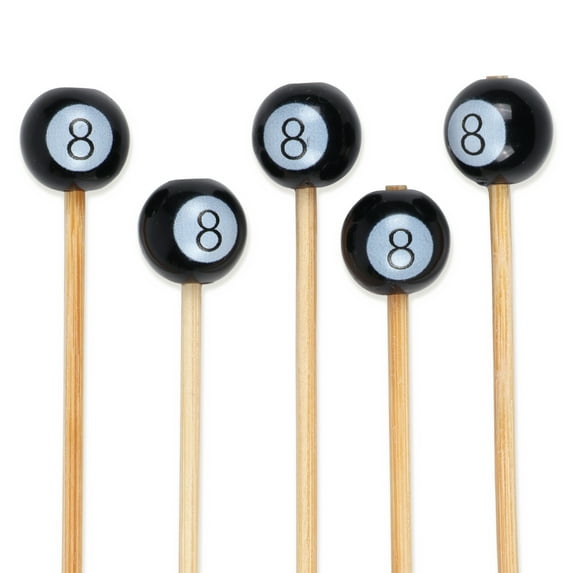 BambooMN Billiard Pool Cocktail Appetizer Ball End Picks - 3.9" (10cm) - Eight Ball - 100 Pieces