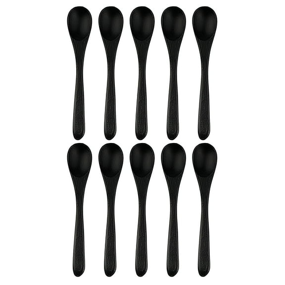 BambooMN Black 4.3" Oval Head Small Solid Bamboo Spice Salt Sugar Spoons, 10 Pieces