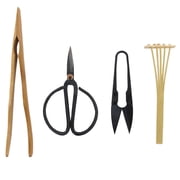 BambooMN Bonsai Tool Kit - Includes Pruning Shears, Precision Scissors, Bamboo Rake, and Bamboo Branch Holder