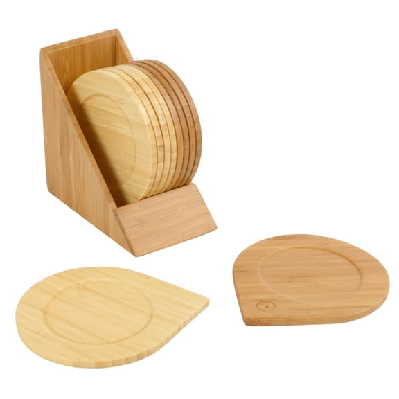 BambooMN Brand - 1 Set - Solid Deluxe High End Bamboo Coasters Set (10 Coasters/Set)