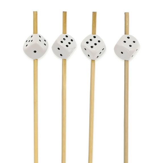 BambooMN Party Dice Toppers for Appetizers Cocktails Burgers Bamboo Skewer Picks - 3.9" (10cm) - White - 100 Pieces