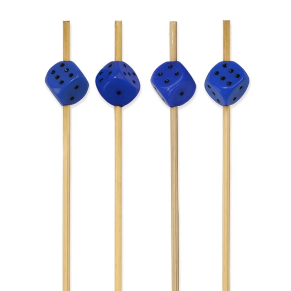 BambooMN Party Dice Toppers for Appetizers Cocktails Burgers Bamboo Skewer Picks - 3.9" (10cm) - Blue - 300 Pieces