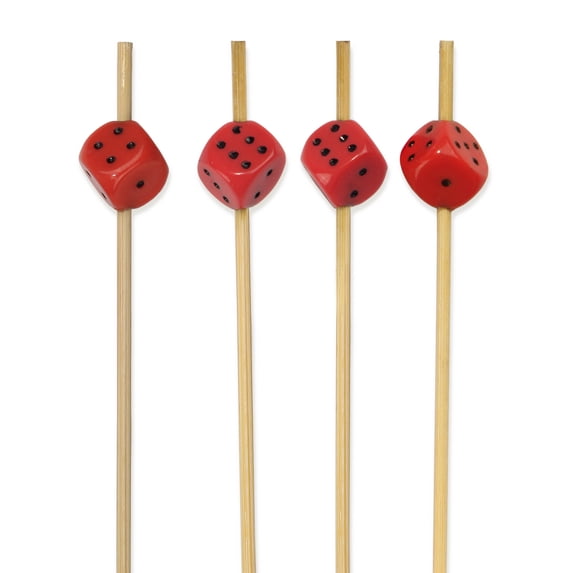 BambooMN Party Dice Toppers for Appetizers Cocktails Burgers Bamboo Skewer Picks - 5.9" (15cm) - Red - 300 Pieces