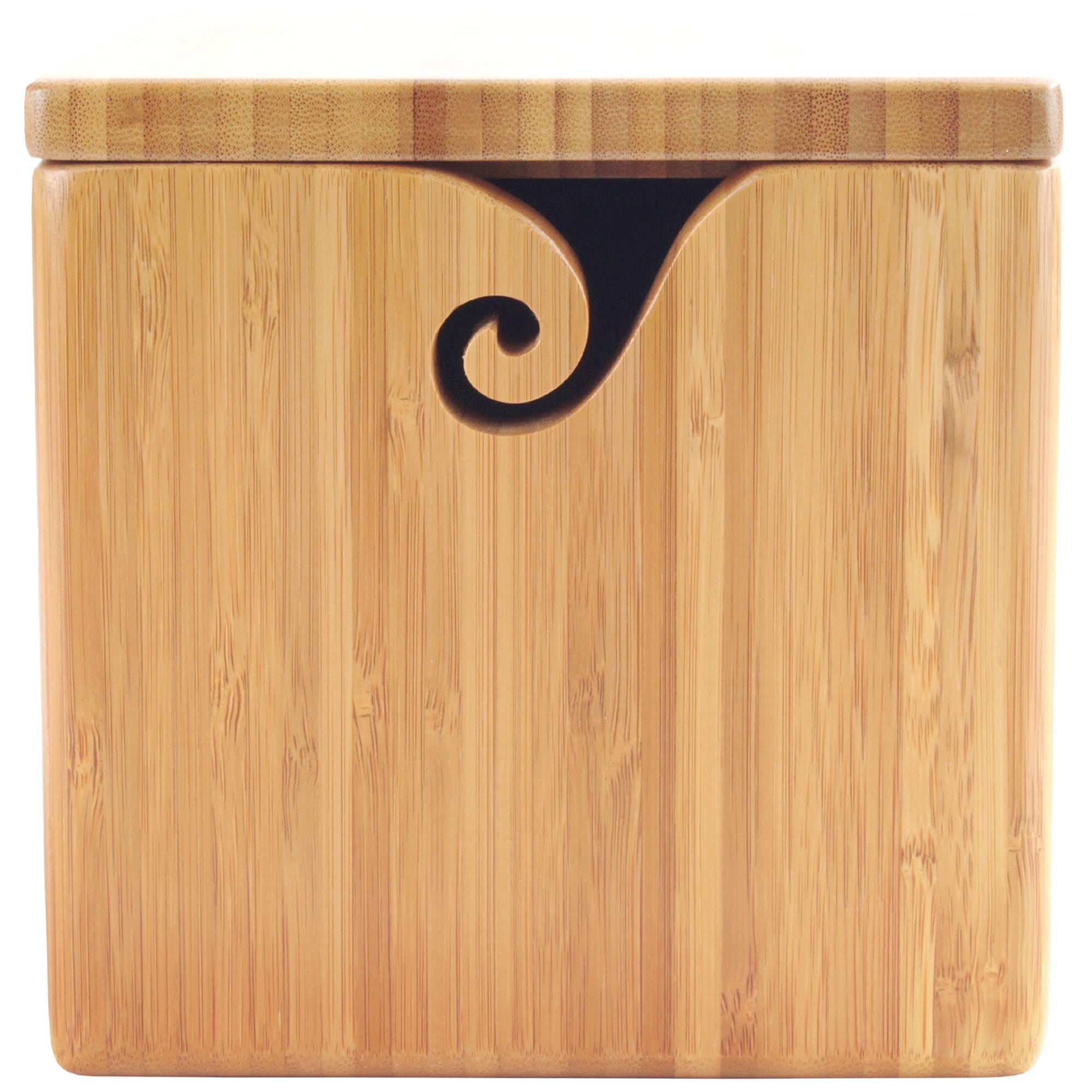 BambooMN Brand - Bamboo Yarn Bowl with Removable Lid -Yarn Holder for Knitting and Crochet - Carbonized Brown Box