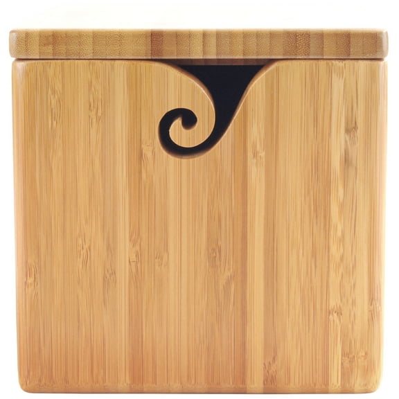 BambooMN Brand - Bamboo Yarn Bowl with Removable Lid -Yarn Holder for Knitting and Crochet - Carbonized Brown Box