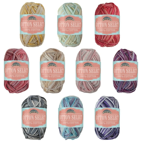 JubileeYarn Cotton Select Bonbon Yarn - Sport Weight - 10g/Skein - Shades of Verigated- 10 Skeins