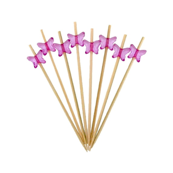 BambooMN Brand - Decorative Acrylic Butterfly End Bamboo Picks 3.9" (10cm) - 300pcs, Purple