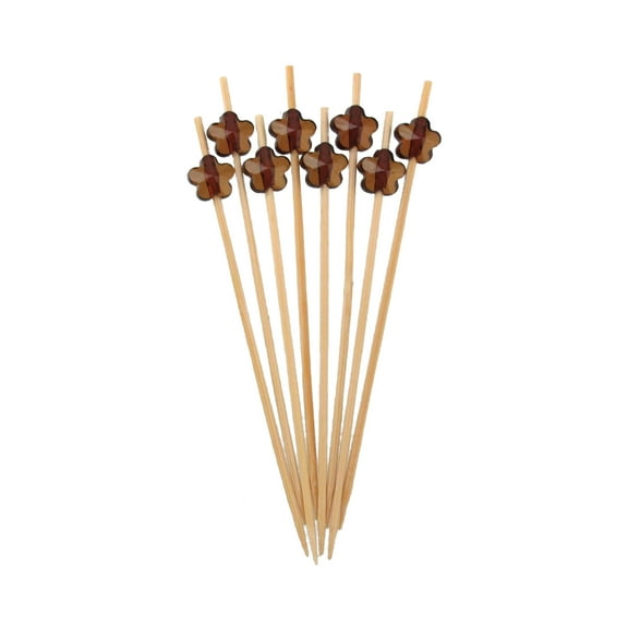 BambooMN Brand - Decorative Acrylic Flower End Bamboo Picks 4.7" (12cm)- 1,000pcs, Coffee