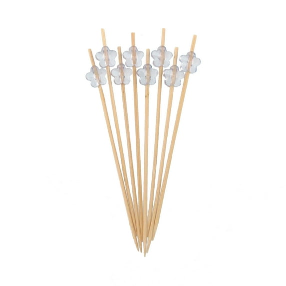 BambooMN Brand - Decorative Acrylic Flower End Bamboo Picks 4.7" (12cm)- 100pcs, Clear