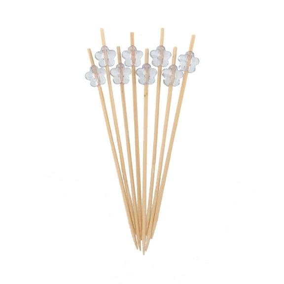 BambooMN Brand - Decorative Acrylic Flower End Bamboo Picks 4.7" (12cm)- 300pcs, Clear