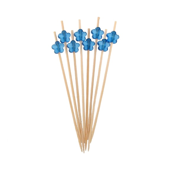 BambooMN Brand - Decorative Acrylic Flower End Bamboo Picks 4.7" (12cm)- 300pcs, Dark Blue