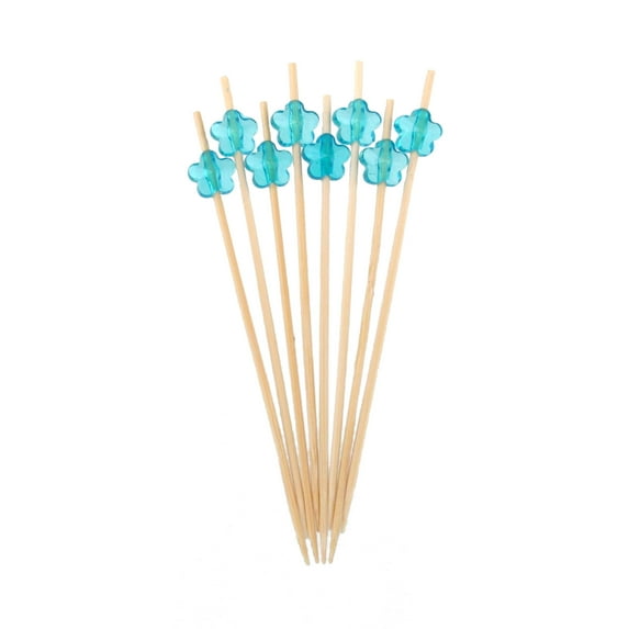 BambooMN Brand - Decorative Acrylic Flower End Bamboo Picks 4.7" (12cm)- 300pcs, Light Blue