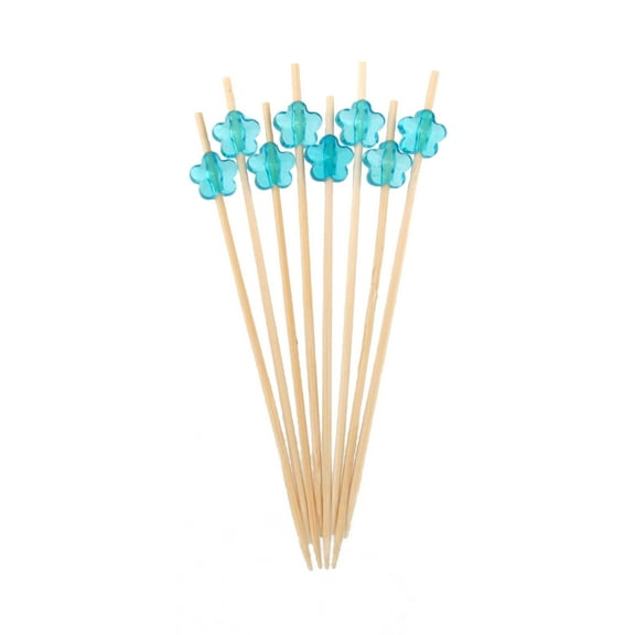 BambooMN Brand - Decorative Acrylic Flower End Bamboo Picks 4.7" (12cm)- 300pcs, Light Blue