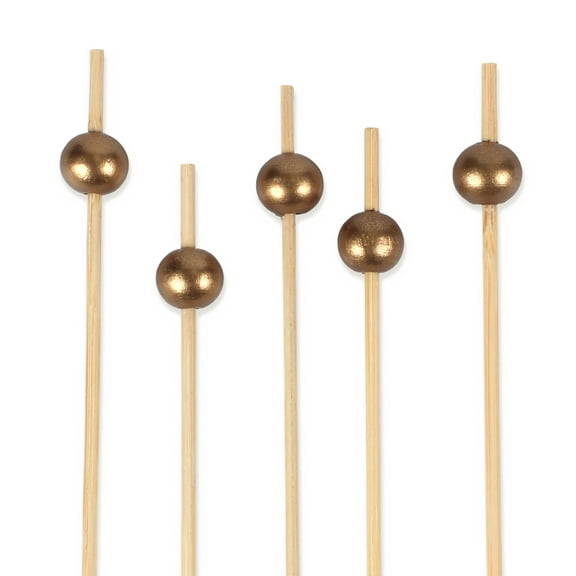 BambooMN Decorative Ball End Bamboo Cocktail Appetizer Picks - 3.9" (10cm) - Gold - 300pcs