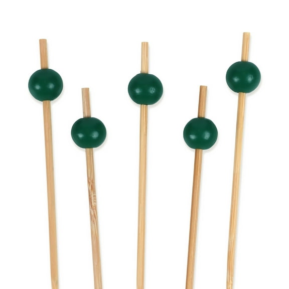 BambooMN Decorative Ball End Bamboo Cocktail Appetizer Picks - 3.9" (10cm) - Green - 1,000pcs