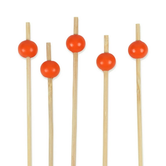 BambooMN Decorative Ball End Bamboo Cocktail Appetizer Picks - 3.9" (10cm) - Orange - 1,000pcs