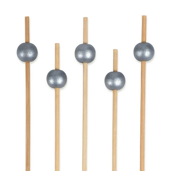 BambooMN Decorative Ball End Bamboo Cocktail Appetizer Picks - 3.9" (10cm) - Silver - 100pcs