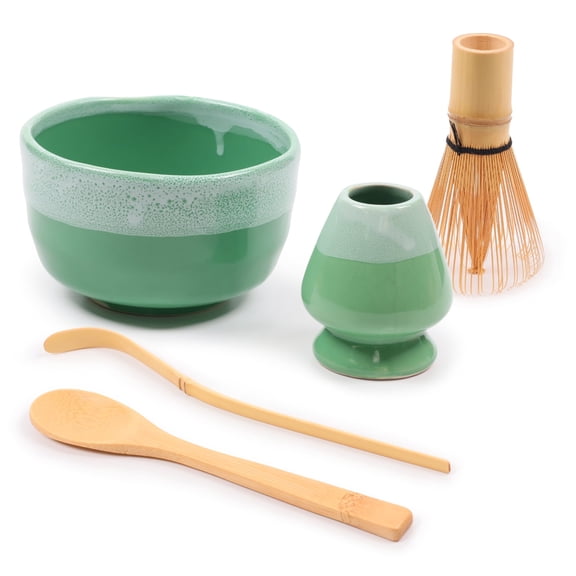 BambooMN Matcha Bowl Set (Includes Bowl, Rest,Tea Whisk, Chasaku, & Tea Spoon) 1 Set Mint Green