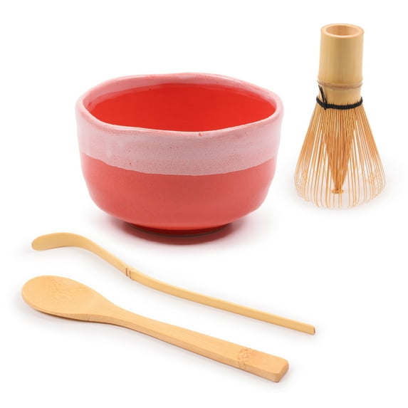 BambooMN Brand - Matcha Green Tea Whisk Set - Whisk + Scoop + Tea Spoon + Coral Bowl