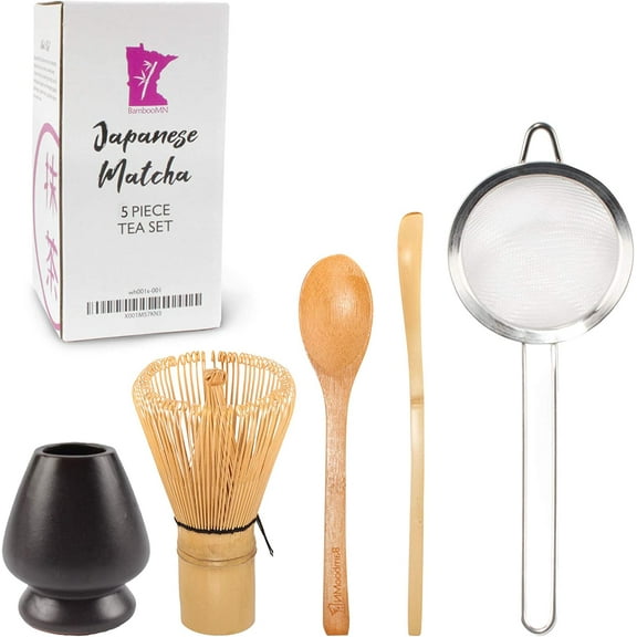 BambooMN Brand - Matcha Tea Whisk Set - 5-Pieces - Black