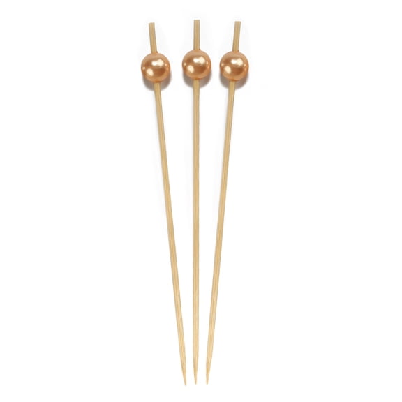 BambooMN Brand - Pearl End Bamboo Picks 3.9" (10cm) - 100 pcs - Champagne