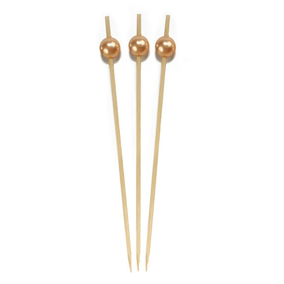 BambooMN Brand - Pearl End Bamboo Picks 4.7" (12cm) - 1,000 pcs - Champagne