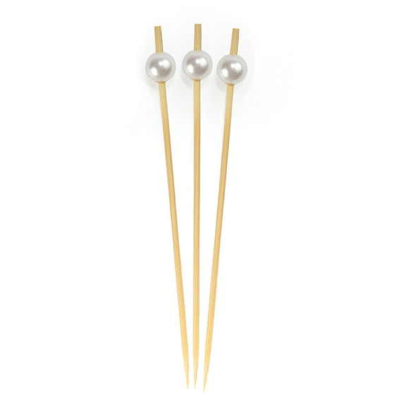 BambooMN Brand - Pearl End Bamboo Picks 4.7" (12cm) - 300 pcs - White