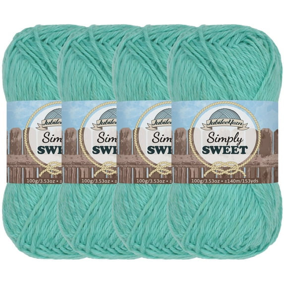 BambooMN Brand - Simply Soft Yarn 100g - 4 Skeins - 50% Cotton 50% Polyestser - Caribbean Green - Color 308