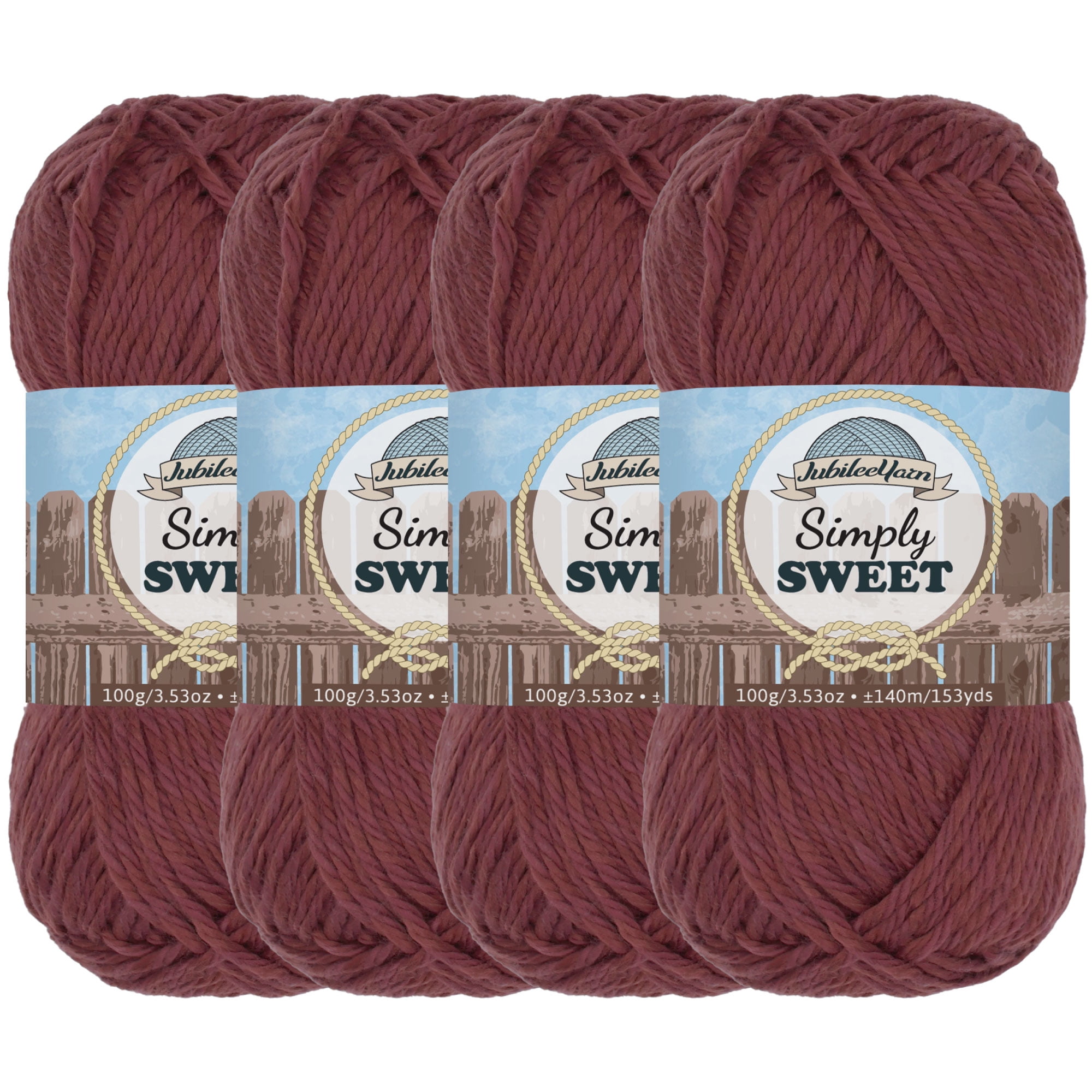 BambooMN Brand - Simply Soft Yarn 100g - 4 Skeins - 50% Cotton 50% Polyestser - Plum Raisin - Color 003
